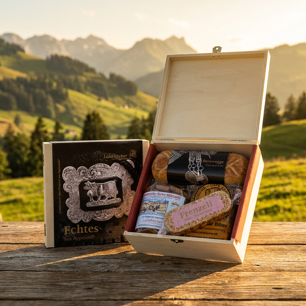 Geschenkbox «Echtes aus Appenzell» – Holzkiste mit Appenzeller Spezialitäten